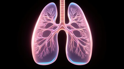 Poster - Anatomical Illustration of Lungs with Detailed Bronchial Tree on Black Background for Medical Education and Health Promotion