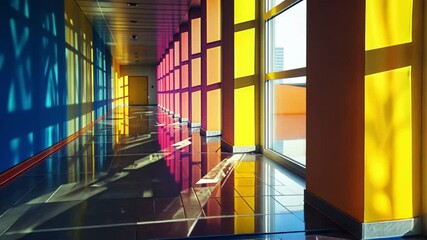 Poster - Vibrant Corridor: Architectural Photography of a Colorful Interior