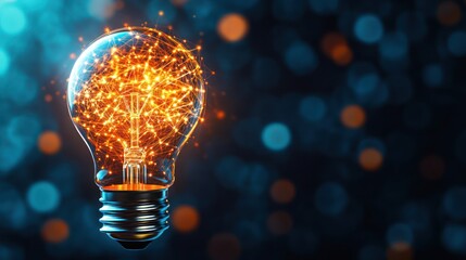 Aufkleber - Bright Light Bulb with Sparkling Connections Representing Ideas and Innovation Concept on a Dark Background