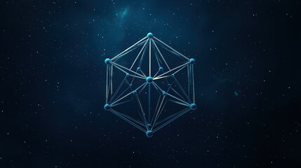Poster - A geometric structure composed of interconnected lines and nodes, set against a dark, starry background, evoking a sense of depth and dimension.