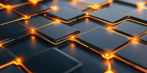 Poster - A close-up view of glowing black tiles with orange accents, creating a modern, digital aesthetic.