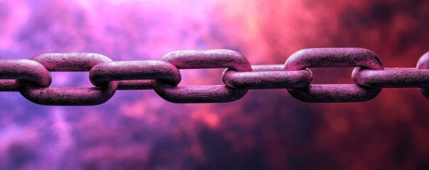 Poster - A close-up of a rusty metal chain against a vibrant, colorful background, symbolizing strength, connection, and resilience.
