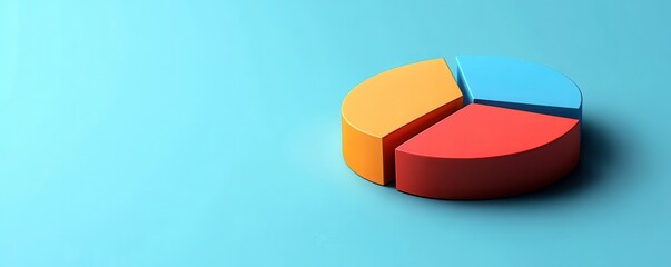 Poster - A colorful pie chart sits on a light blue background, visually representing data segments in orange, red, and blue.