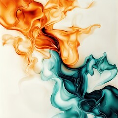 Poster - Abstract Colorful Fluid Art Design with Swirls of Orange and Teal on Light Background
