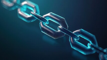 Fototapete - A futuristic, glowing chain link against a dark background, symbolizing digital connectivity and technology.