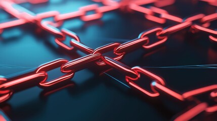 Aufkleber - A close-up of interlinked red chains on a dark surface, showcasing a modern, digital feel with a focus on connectivity and strength.