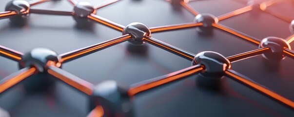 Fototapete - A close-up view of a futuristic, interconnected network of nodes, displaying a sleek, metallic design with glowing elements.