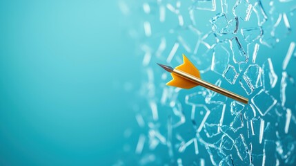 Poster - a golden arrow piercing through a glass ceiling, representing breaking barriers and achieving ambiti