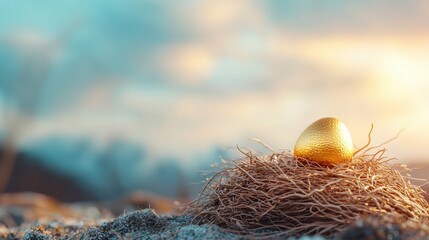 Poster - a golden egg nestled in a secure nest, signifying a secure retirement fund and long term financial s