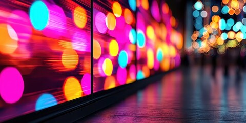 Poster - A vibrant display of colorful light bokeh creates a lively atmosphere, showcasing bright pink, blue, and orange hues.