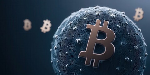 Poster - A stylized representation of a Bitcoin symbol on a textured surface, with additional Bitcoin symbols softly illuminated in the background.