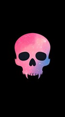 Wall Mural - Colorful galaxy-themed skull illustration on a black background with cosmic elements
