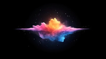 Wall Mural - Vibrant cosmic cloud formation illuminated in hues of orange, pink, and blue against a dark backdrop
