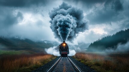 Poster - a vintage steam train chugging through a picturesque countryside, billowing smoke and evoking a sens