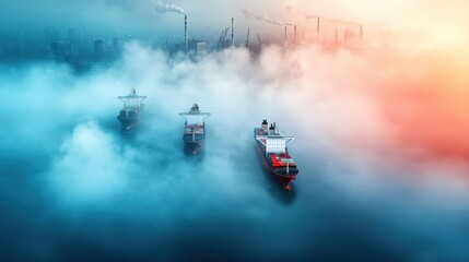 Poster - cargo ships being loaded and unloaded at a bustling port, emphasizing the interconnectedness of indu
