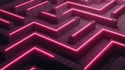 Aufkleber - A digital maze design featuring glowing pink neon lines on a textured dark surface, creating a modern and visually striking pattern.