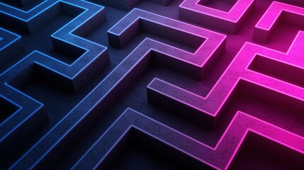 Poster - A vibrant, abstract maze design featuring illuminated blue and pink pathways against a dark background, creating a dynamic visual effect.