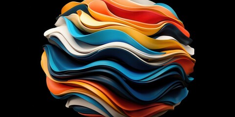Aufkleber - A vibrant, swirling sphere composed of layered colors, showcasing fluid shapes and dynamic patterns on a dark background.