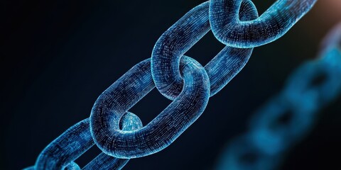 Poster - A glowing, digital representation of a chain link against a dark background, symbolizing connectivity and strength in technology.