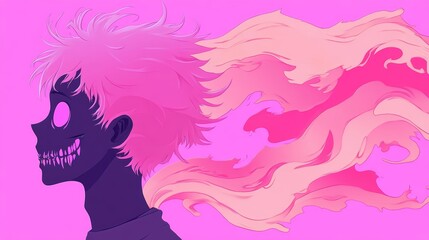 Canvas Print - Stylized profile of a figure with glowing pink features against a pink backdrop suggesting an otherworldly or supernatural theme