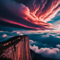 Wall Mural - breathtaking view from a tall cliff with dramatic clouds forming a moody sky