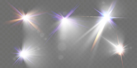 Poster - Glowing light effects with transparency, lens flare, radiant beams, starbursts, and luminous sparkles for overlays and design.
