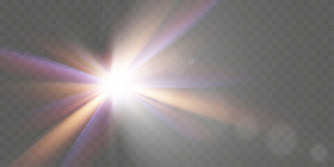 Poster - Bright glowing starburst with sparkles, radiant beams, and light flares on transparent background for overlays and design.