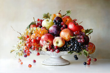 Wall Mural - Colorful types of fruit in a minimalist still life