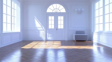 Wall Mural - Bright and Airy Empty Room with Large Windows and Wooden Flooring