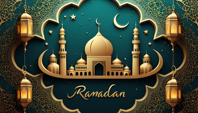 Ramadan Mubarak Typography with ramadan banner