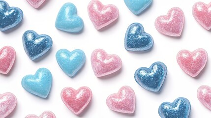 Heart shaped candies in pastel tones