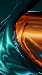 Poster - Curving teal and orange ribbons with glowing highlights, wave-like for a captivating,