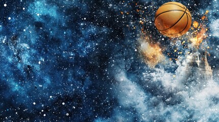 Wall Mural - basketball in cosmic space, surreal scene, possible use for a fantasy background