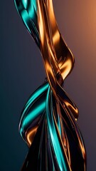 Poster - Curving teal and orange ribbons with glowing highlights, wave-like for a captivating,