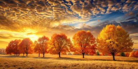 Canvas Print - Golden Hour Serenity Autumn Trees Bask in the Warm Glow of a Sunset Sky