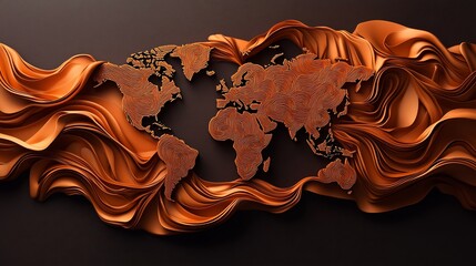 Modern World Map Design With Rich Orange Tones In Abstract