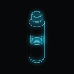 Wall Mural - Neon blue cosmetic bottle glowing on black background, perfect for beauty and skincare themes