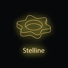 Poster - Bright neon yellow stelline gear shape is shining on a black background