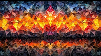 Poster - Fiery Geometric Mosaic of Bold Triangular Patterns in Vibrant Colors