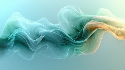 Poster - Serene Fluid Geometric Waves in Soft Blue and Green Tones Abstract Background