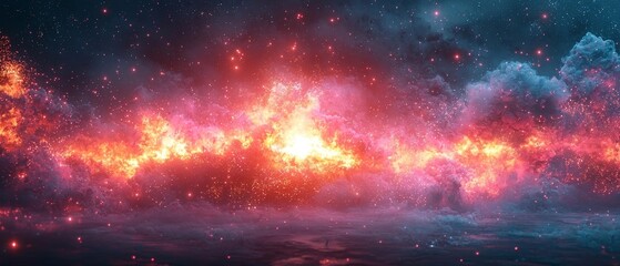 Poster - Neon Explosion of Jagged Shards Radiating Outward in Dynamic Cosmic Geometry Background