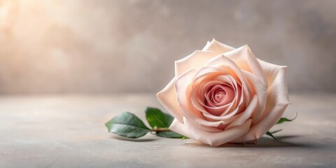 Wall Mural - A Delicate Blush Rose Resting on a Neutral Surface, Illuminated by Soft Light