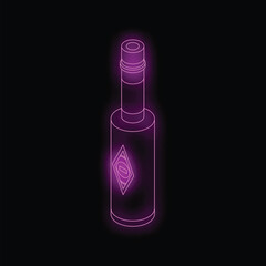 Poster - Neon bottle shining in purple with a simple label, on a black background