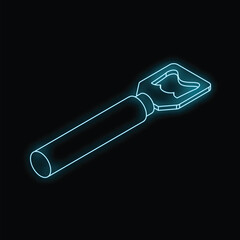 Poster - neon bottle opener glowing blue, a concept for bars and nightlife