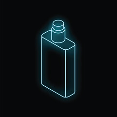 Wall Mural - Neon blue perfume bottle is shining on black background