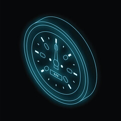 Poster - neon blue speedometer with its needle pointing speed limit on a black background
