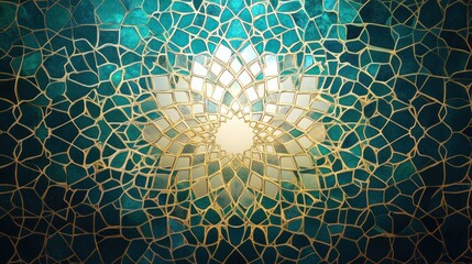 Wall Mural - Abstract Teal Gold Mosaic Pattern Design