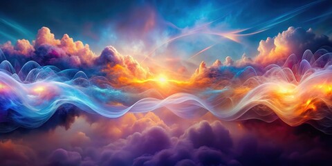 Wall Mural - Celestial Waves A Dreamlike Tapestry of Sunrise, Clouds, and Ethereal Energy Flowing Across a Vast, Imaginary Landscape