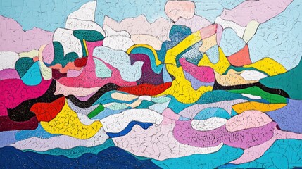 Poster - Abstract Colorful Landscape Painting With Cracked Texture