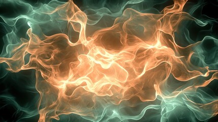 Poster - A vibrant abstract design featuring swirling orange and teal colors, evoking a sense of energy and movement in a mystical atmosphere.